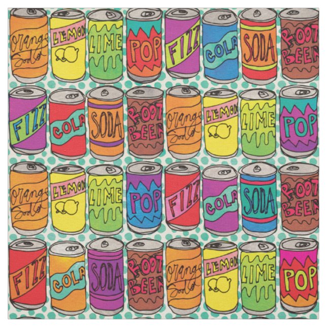 Tissu Funny Soda Cans Cool Motif alimentaire (Échantillon)