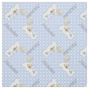 Tissu Garçon dormant, crinière et pois bleu pouponnière