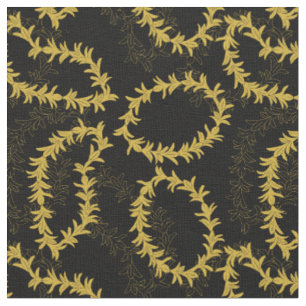 Tissu Garlands à fleurs hawaïennes à motifs noir et or