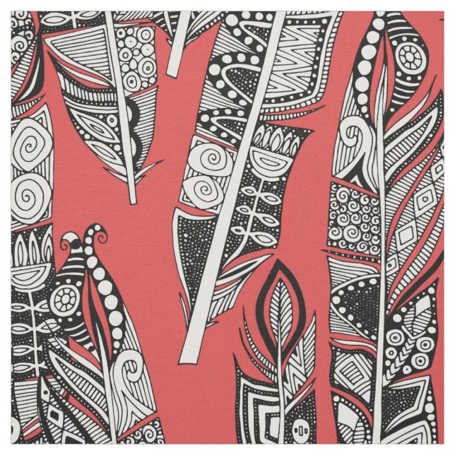 Tissu geo plumes rouge (Échantillon)