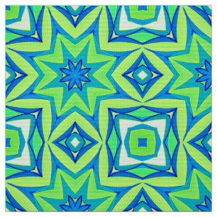 Tissu Géométrique étoile Abstraite - Vert chaux et bleu