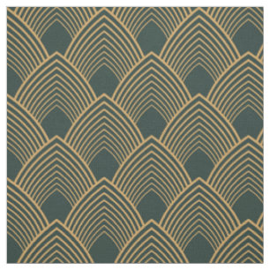 Tissu Gold et Emerald Green Art Déco Motif