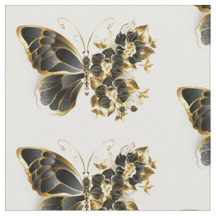 Tissu Gold flower Butterfly with Black Orchid