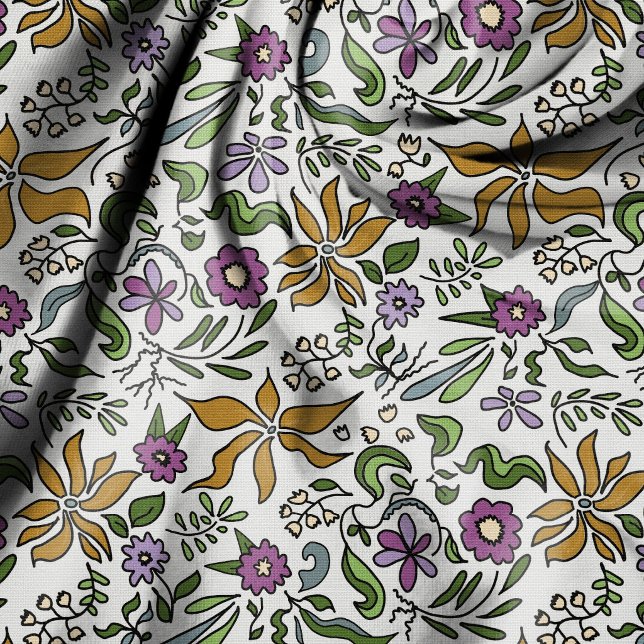 Tissu Gold Flowers Hand-drawn Botanical Design  (Créateur téléchargé)