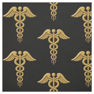 Tissu Golden Double Snake Caduceus