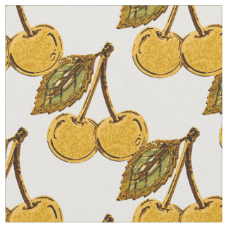 Tissu Golden Metallic Cherries Pattern
