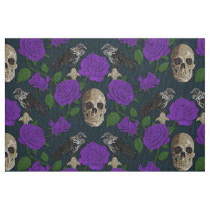 Tissu Gothique foncé Grungy Vins Roses Corbeau crâne pou