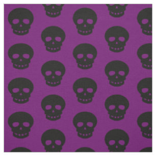 Tissu Gothique foncé Violet crâne noir Pois Motif