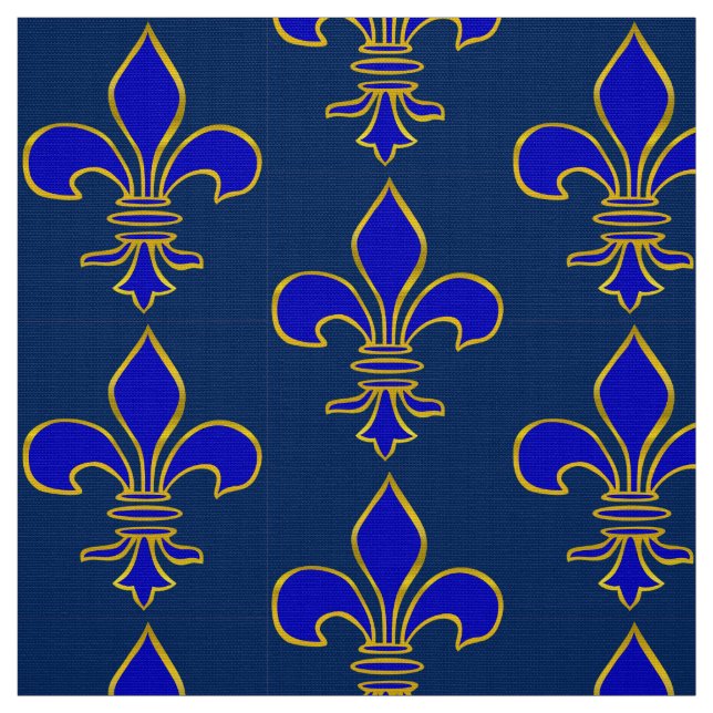 Tissu Grand bleu-foncé et or Fleur de lis Pattern (Échantillon)