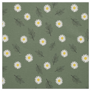 Tissu Grand motif de marguerite olive sur lin ivre - Tis