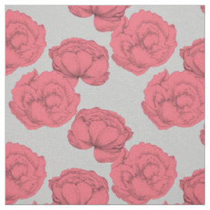 Tissu Grandes pivoines Romantique rose gris Motif Floral