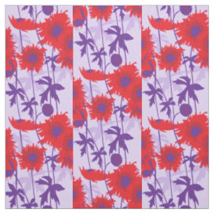 Tissu graphique floral pourpre rouge de pavots en