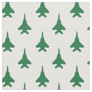 Tissu Green on White Strike Eagle Fighter Jet Motif