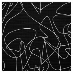 Tissu Gribouillis abstraits blancs sur fond noir foncé