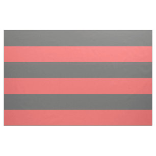 Tissu Gris de charbon et corail Grandes rayures Grande é