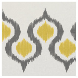 Tissu Gris et motif tribal d'Ikat de moutarde
