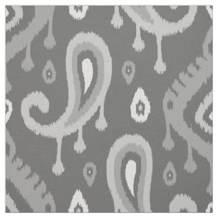 Tissu Gris Ikat Paisley Grande Échelle