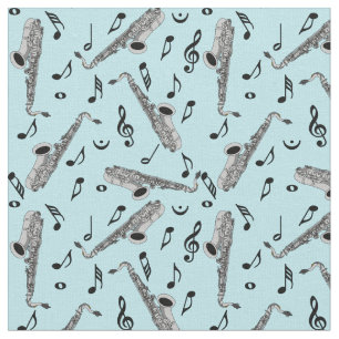 Tissu Gris saxophone musique note Motif