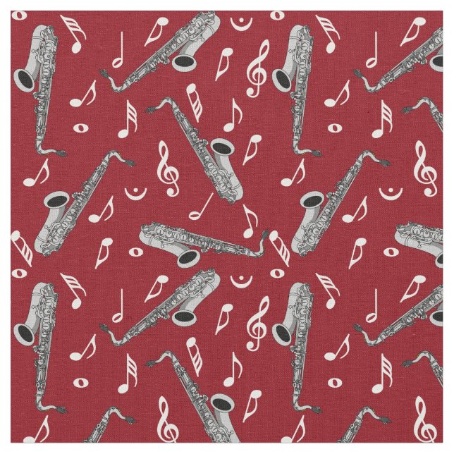 Tissu Gris saxophone musique note Motif (Fermer)