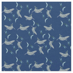 Tissu Gros poissons, baleines nageant