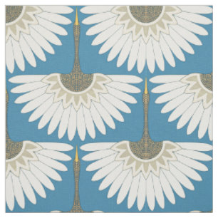 Tissu grues art déco bleu