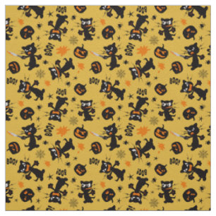 Tissu Grumpy Black Halloween Chats et Citrouilles Éffray