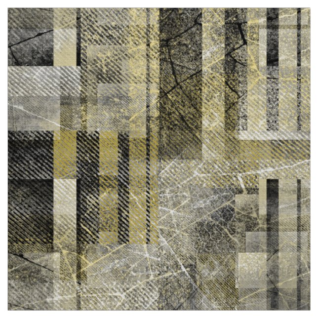 Tissu Grunge noir gris moutarde abstraite géométrique (Échantillon)