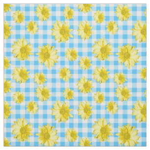 Tissu Guingan jaune de blanc de turquoise de marguerite