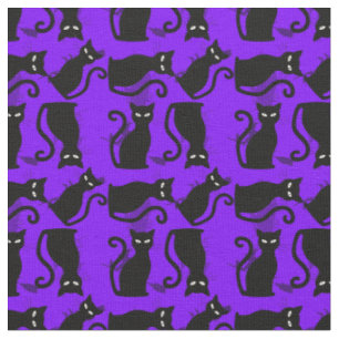Tissu halloween chat noir sorcière violet