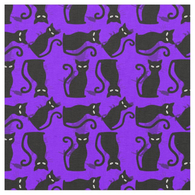 Tissu halloween chat noir sorcière violet (Fermer)