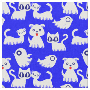 Tissu halloween fantôme chien fureteur bleu