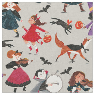 Tissu Halloween gris tour ou traiter les enfants sorcier
