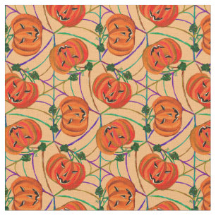 Tissu Halloween Jack o'lantern Cobwebs Motifs Citrouille