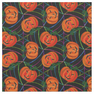Tissu Halloween Jack o'lantern Cobwebs Motifs Citrouille