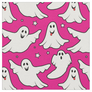 Tissu Halloween mignon Motif fantôme sur rose