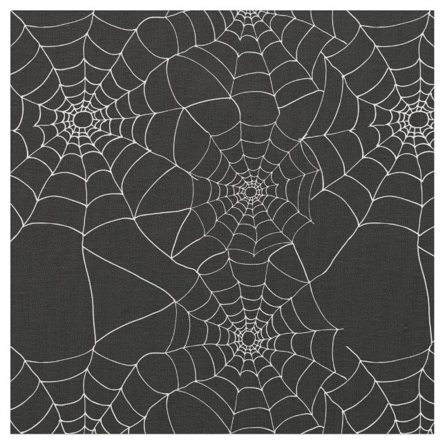 Tissu Halloween modélisé noir et blanc araignée Web (Fermer)