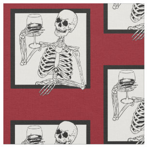 Tissu halloween squelette boire du vin crâne drôle
