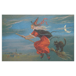 Tissu Hallowe'en Witch & Black Cat sur la nuit d'Hallowe