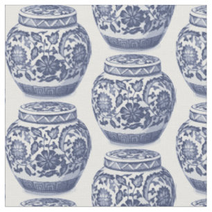 Tissu Hamptons bleu et blanc Ginger Jar Vase Motif