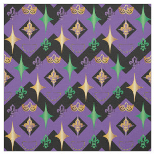 Tissu Harlequins Perles Masque Fleur de Lis Mardi Gras