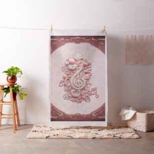 Tissu Harmonie en rose, majestueuse clef trible stylisée