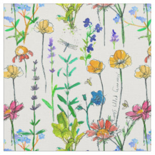 Tissu Herbes de coquelicot de Californie Rosemary Lavend