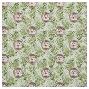Tissu Hérisson et feuille vert