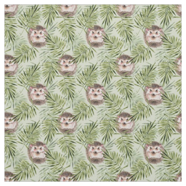 Tissu Hérisson et feuille vert (Échantillon)