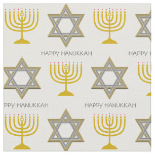 Tissu HEUREUX HANOUKKA   Étoile de David   Menorah