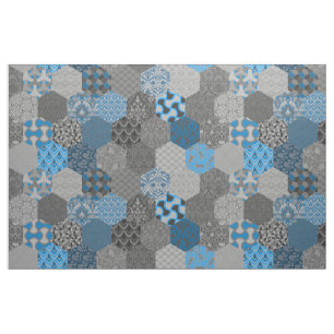 Tissu Hexagones de Patchwork Bleu et gris