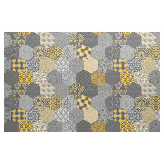 Tissu Hexagones de Patchwork Jaune et gris (Fat Quarter)