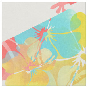 Tissu Hibiscus d'aquarelle PixDezines/orange/jaune/bleu