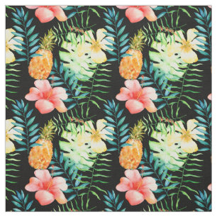 Tissu Hibiscus Feuille tropical Aquarelle florale