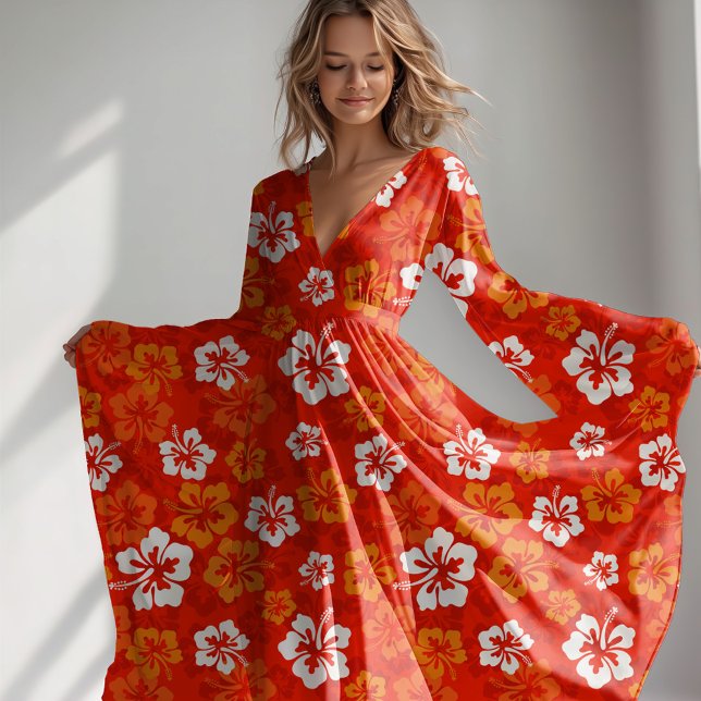 Tissu Hibiscus hawaïen tropical (Tropical summer bright orange hibiscus pattern)